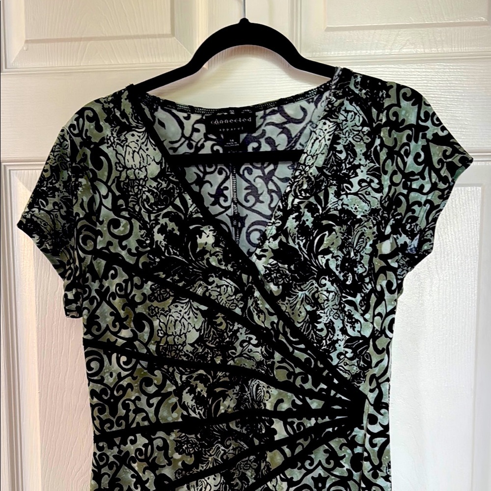 Black and Green Patterned Wrap Top